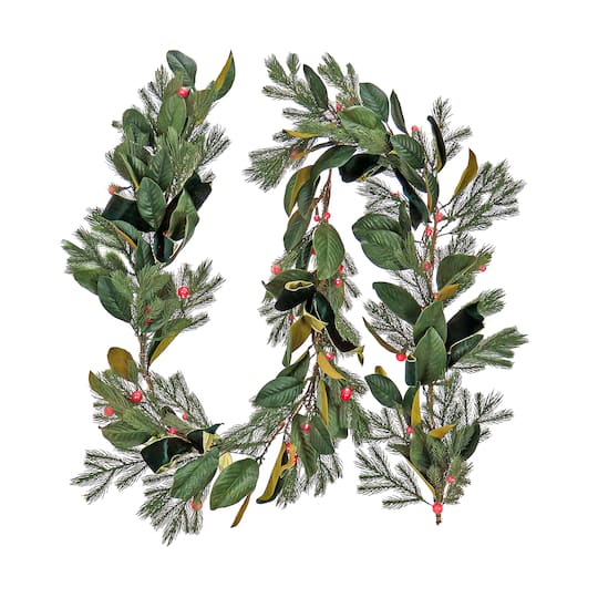 9ft. Magnolia Mix Pine Garland with LED Lights & Bows